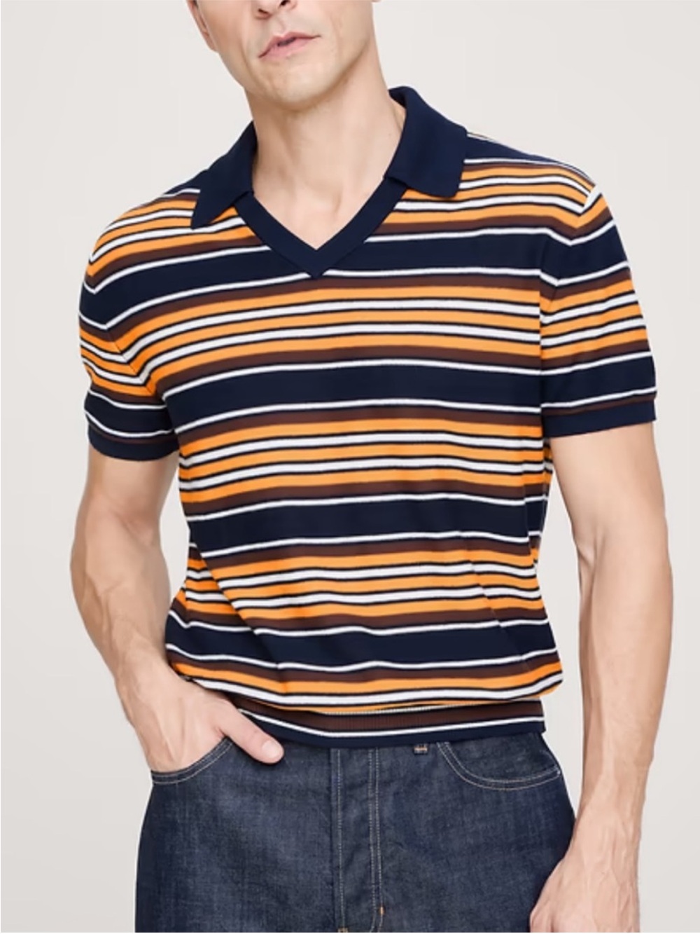 NEW BANANA REPUBLIC 100%
COTTON SWEATER POLO NAVY BLUE STRIPES Retro
Vibes